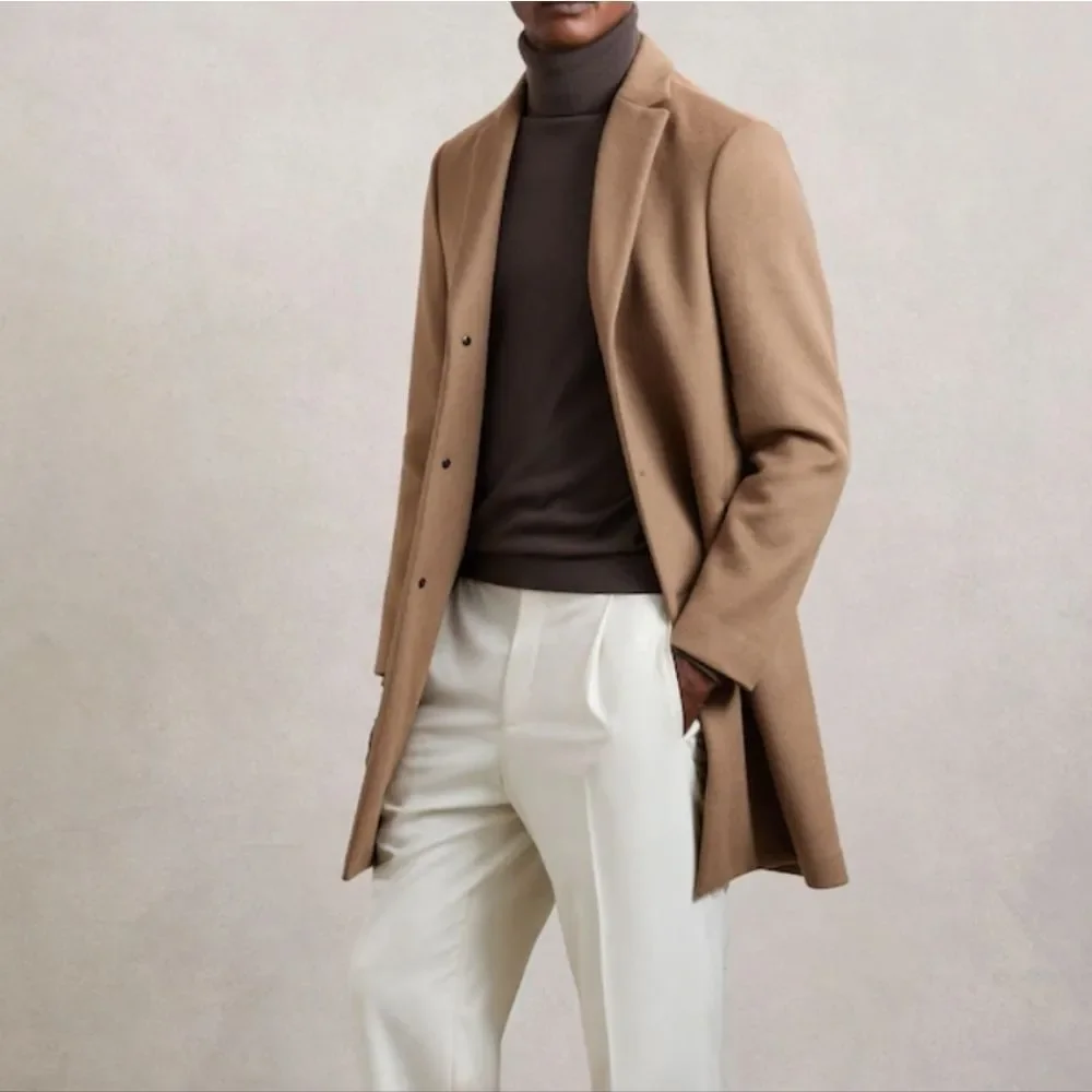 NWT Reiss Light Brown Gable Wool-Blend Single-Breasted Sz Med
